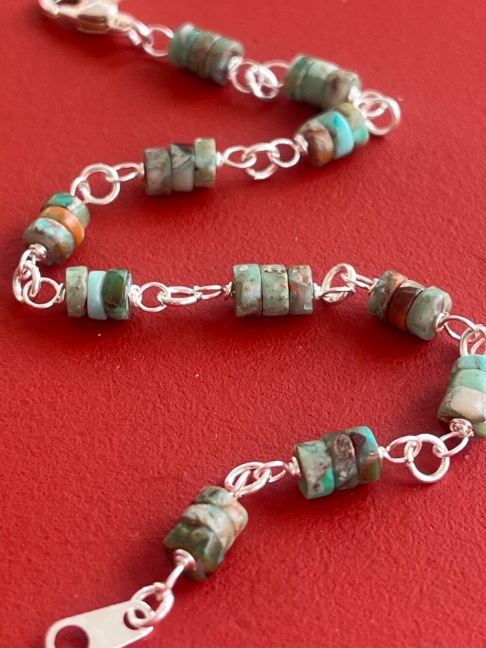 African Turquoise Bracelet | Boho Heishi Bead Silver Bracelet | Earthy Gemstone - Picture 2 of 6
